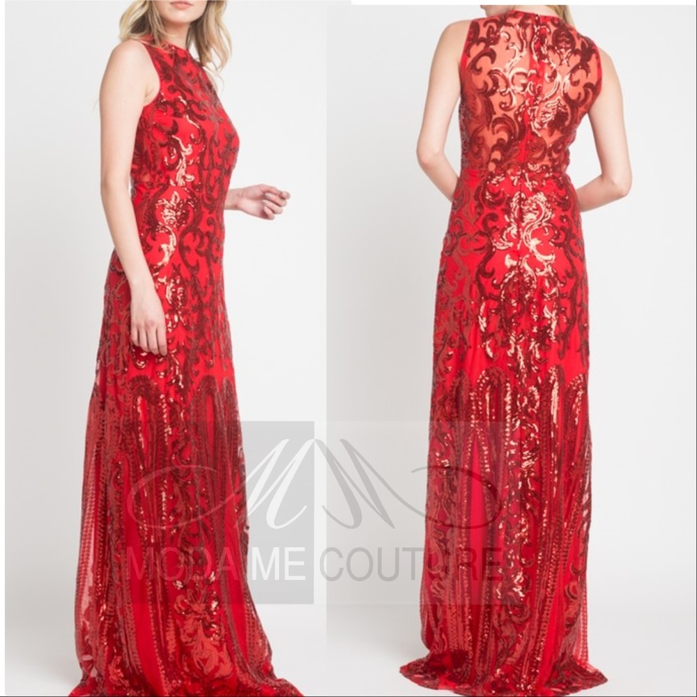 DRESS FORMAL LADY IN RED SEQUIN GOWN - Picture 1 of 4